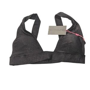 South Beach Black Shimmer Ribbed Cross Front Halter Bikini‎ Top US 10 NEW